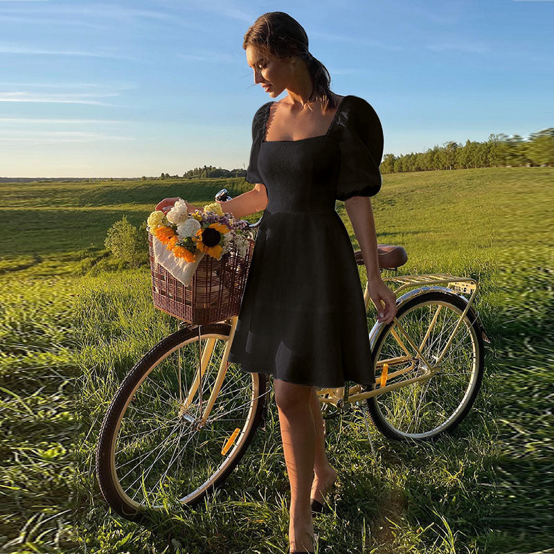 Damen Sommerkleid mit eleganten Puffärmeln und A-Linien-Silhouette EB