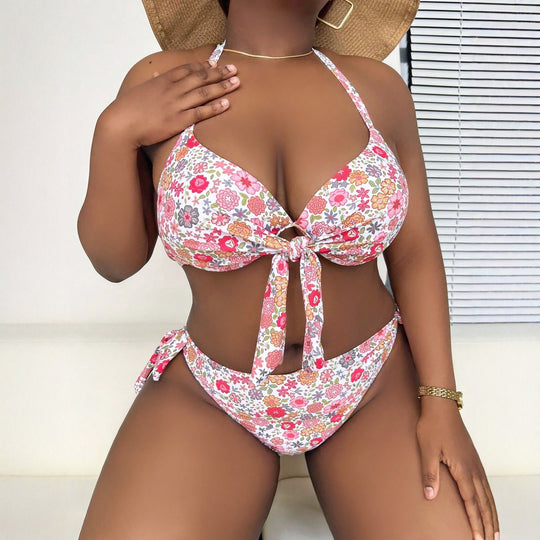 Damen Triangel-Bikini mit verspieltem Blumenmuster und herausnehmbarem Padding EB