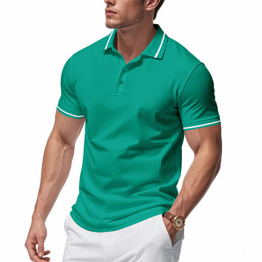 Herren nan atmungsaktives Interlock-Poloshirt mit Kontrast-Tipping, kurzer Knopfleiste und schmaler Silhouette EB