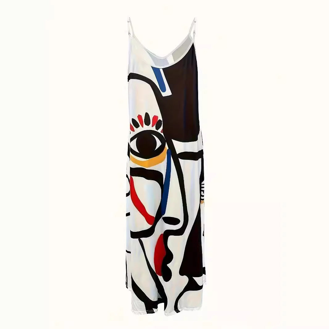 Damen Maxikleid mit modernem grafischen Print und schwingendem Saum EB