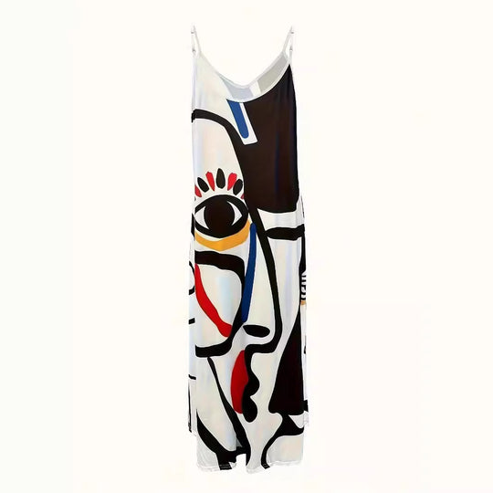 Damen Maxikleid mit modernem grafischen Print und schwingendem Saum EB