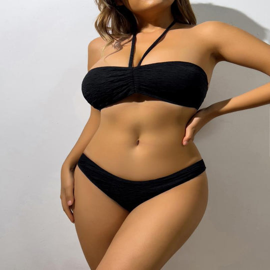 Damen Bandeau-Bikini mit elastischen Trägern und raffiniertem Wickeldetail EB