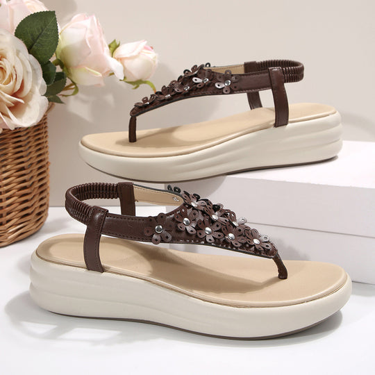 Damen Sandalen mit floralem Dekor und komfortablem Wedge-Design EB