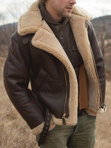 Herren Lammfelljacke mit Taschen und robustem Material EB