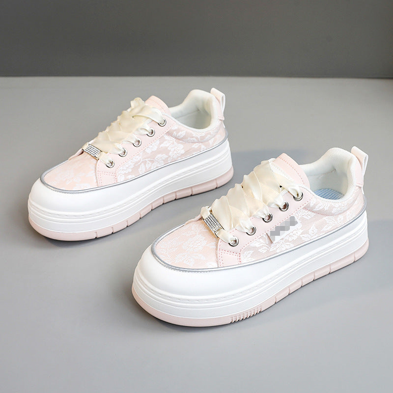Damen Modische Sneaker mit floralem Design und erhöhtem Plateau EB