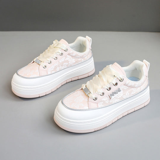 Damen Modische Sneaker mit floralem Design und erhöhtem Plateau EB