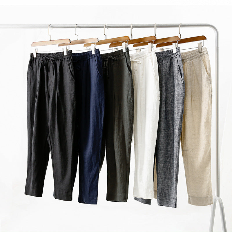 Damen lässige Leinenhose mit elastischem Bund und praktischen Seitentaschen EB