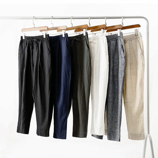 Damen lässige Leinenhose mit elastischem Bund und praktischen Seitentaschen EB