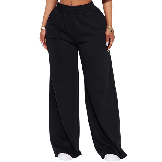 Damen nan High‑Waist Palazzohose aus French-Terry mit weitem Bein, elastischem Komfortbund und offenen Saumkanten EB