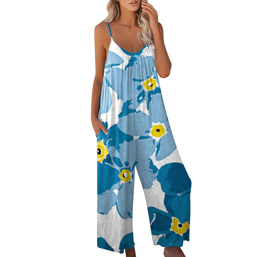 Damen Sommerlicher Overall mit floralem Design und praktischen Taschen EB