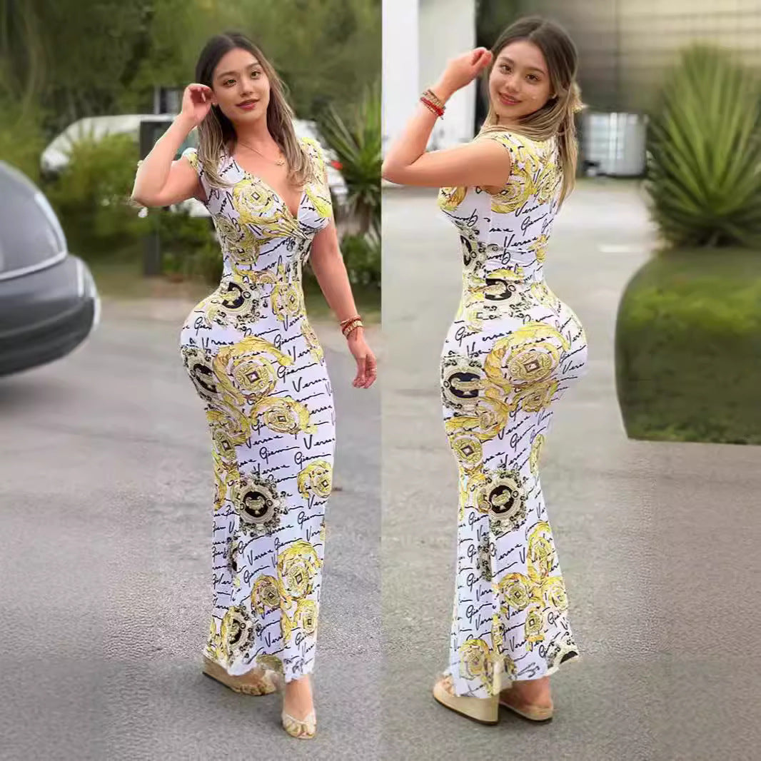 Damen Elegantes Maxikleid mit exklusivem Print und figurbetontem Schnitt EB