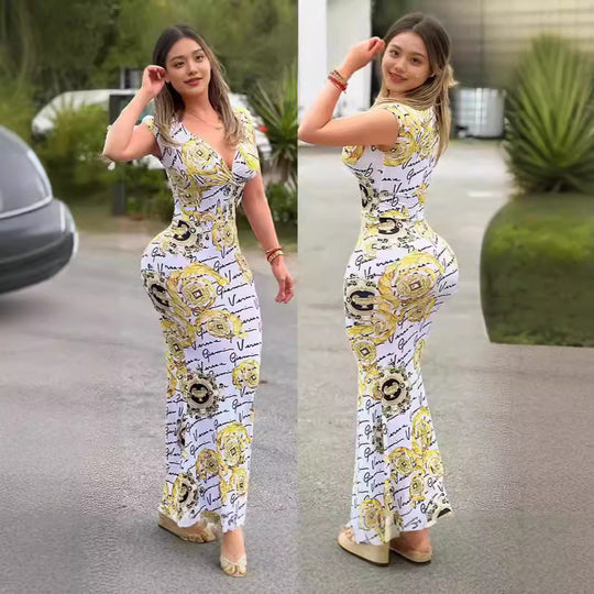 Damen Elegantes Maxikleid mit exklusivem Print und figurbetontem Schnitt EB