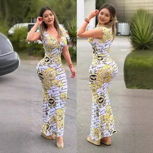 Damen Elegantes Maxikleid mit exklusivem Print und figurbetontem Schnitt EB
