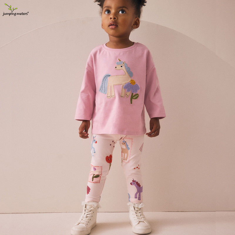 Mädchen Leggings mit buntem Einhorn- und Blumenmuster EB
