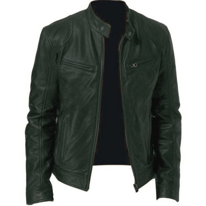 Herren nan schlanke Echtleder-Bikerjacke mit Stehkragen, zwei Brust-Reißverschlusstaschen und geradliniger Silhouette EB