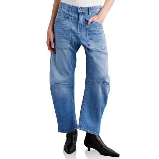 Damen nan lässige Canvas-Hose mit hohem Bund, weitem Bein und aufgesetzten Taschen EB