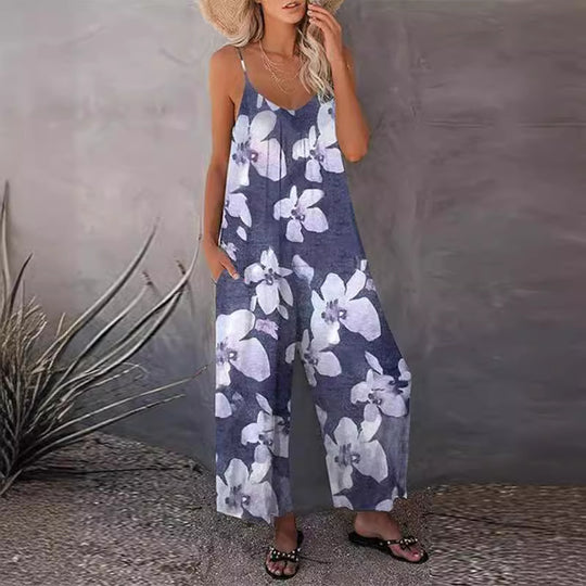 Damen Jumpsuit mit weitem Bein und modischem Muster EB