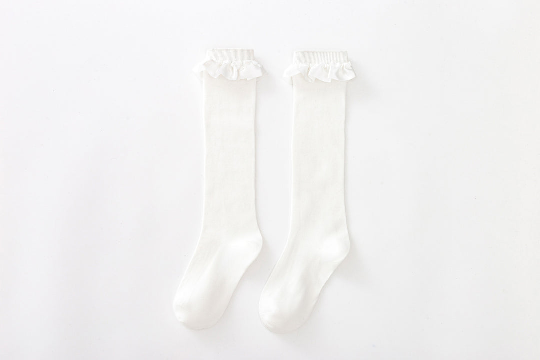 Damen Elegante Kniestrümpfe mit Rüschenabschluss EB