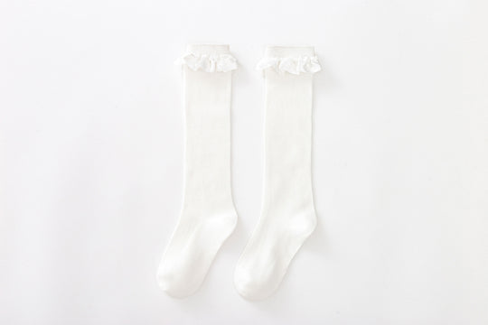 Damen Elegante Kniestrümpfe mit Rüschenabschluss EB