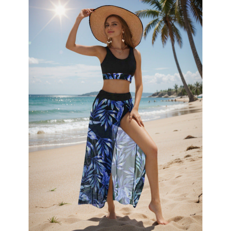 Damen Strandkleid mit modischem Hochschnitt und funktionalem Wickel-Design EB