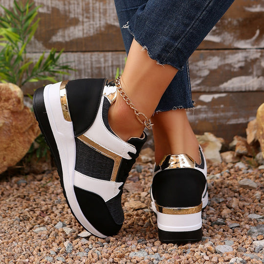 Damen modische Sneakers mit goldenen Akzenten und atmungsaktivem Obermaterial EB