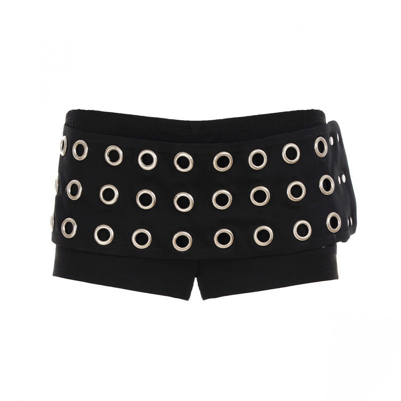 Damen modischer Minirock mit asymmetrischem Schnitt und metallischen Details EB