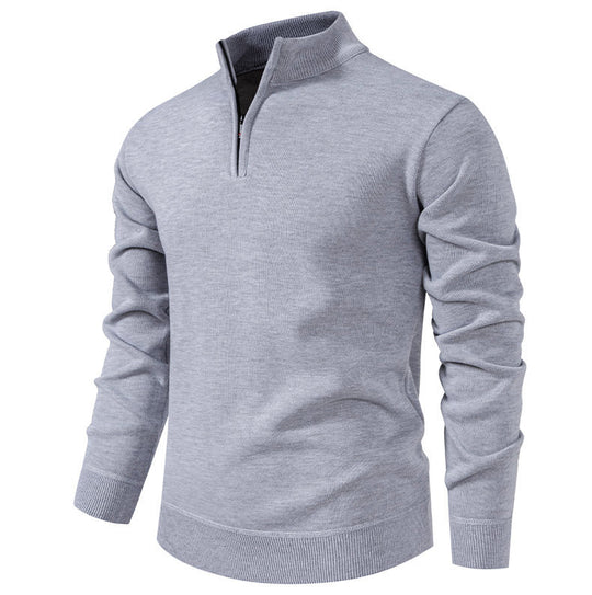 Herren feiner Strickpullover mit kurzem Reißverschluss und hohem Kragen EB