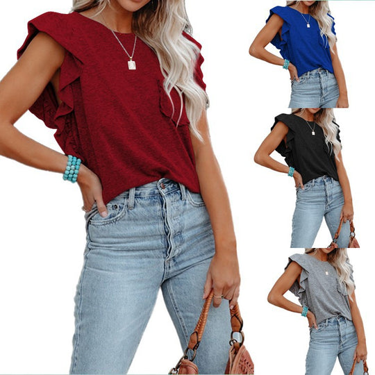 Damen Modische Bluse mit rüschenartigen Ärmeln und lässigem Schnitt EB