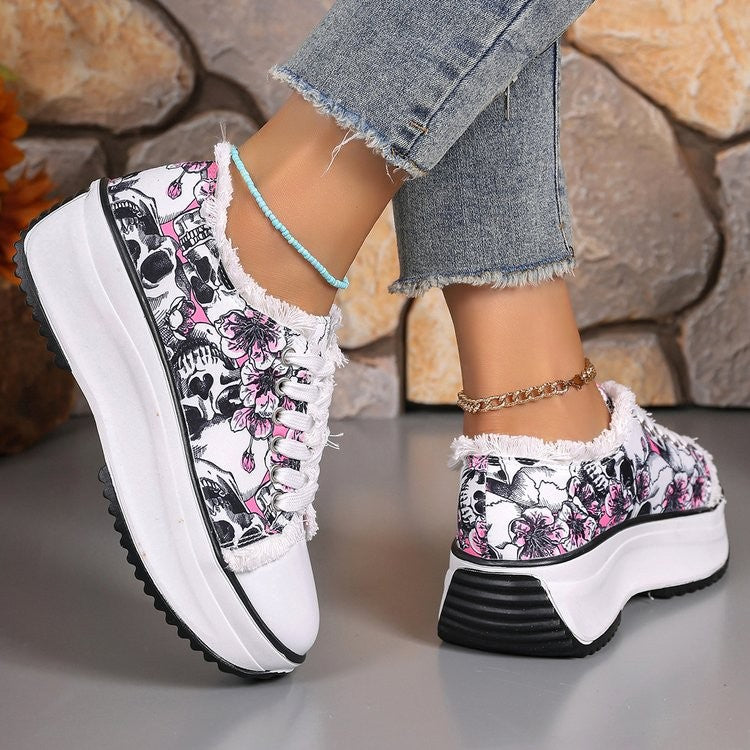 Damen Plattform-Sneaker mit floralem Design und hoher Sohle EB