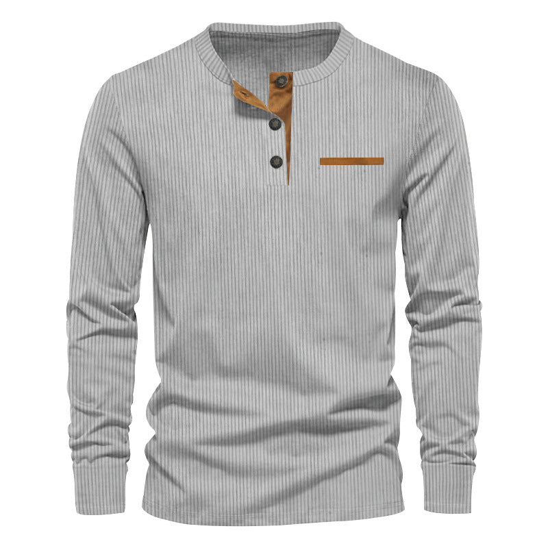 Herren strukturiertes Langarmshirt mit modischem Henley-Kragen EB