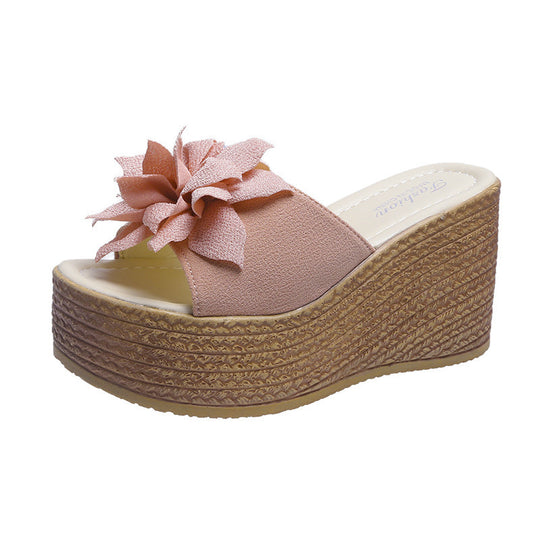 Damen Plateausandalen mit floralem Dekor und rutschfester Sohle EB