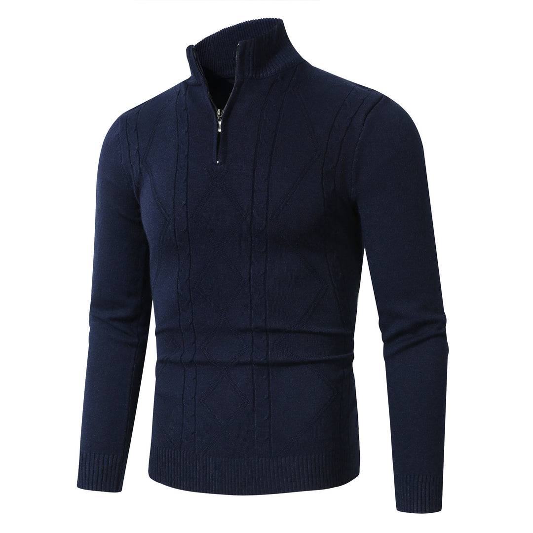Herren Strickpullover mit modernem Zopfmuster und hohem Stehkragen EB