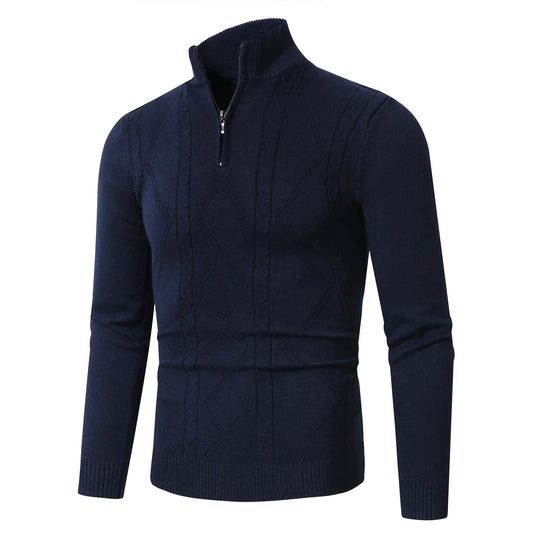 Herren Strickpullover mit modernem Zopfmuster und hohem Stehkragen EB
