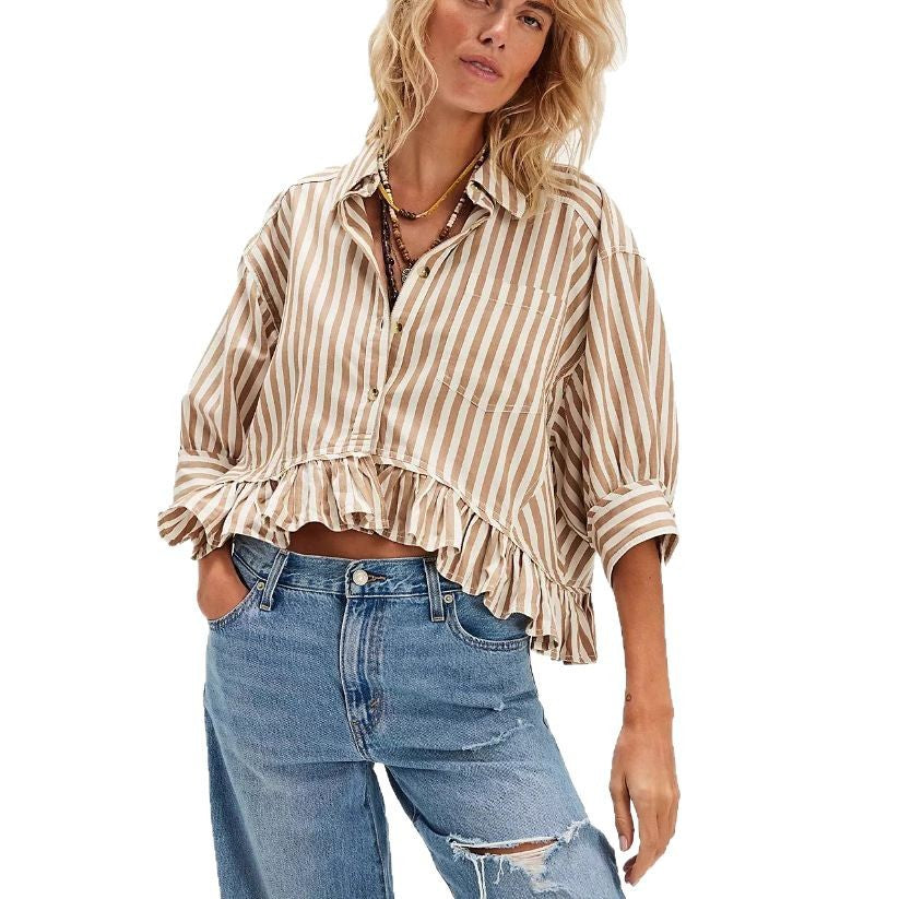 Damen lässige Bluse mit Rüschensaum EB