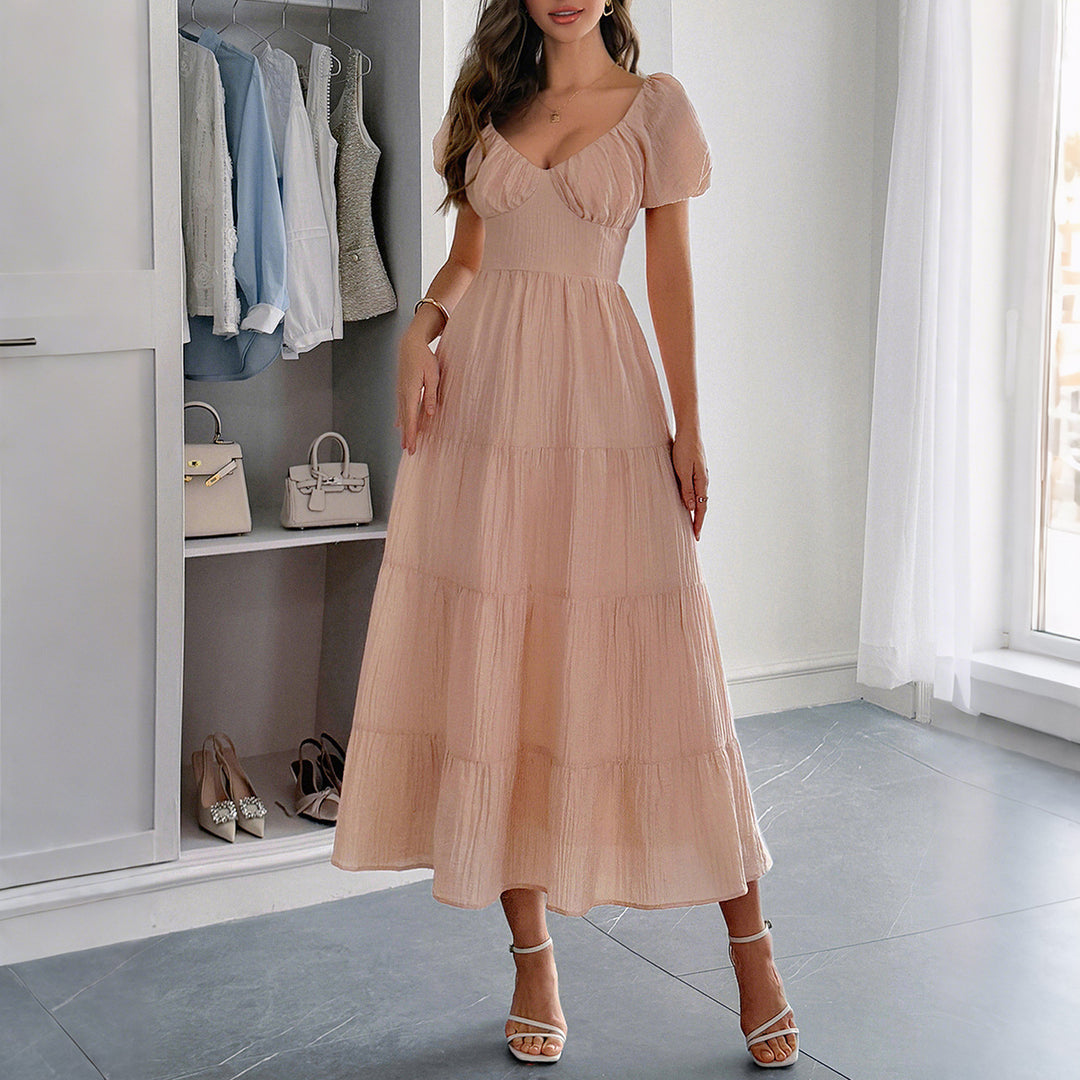 Damen Boho Maxikleid mit Puffärmeln undlagenanpassbarem Schnitt EB