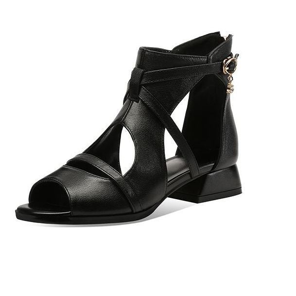 Damen Open-Toe Schnürsandalen mit angedeutetem Absatz und verstellbarem Riemen EB
