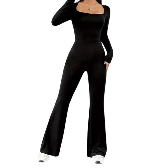 Damen Eleganter Jumpsuit mit weitem Bein und langen Ärmeln EB