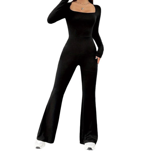 Damen Eleganter Jumpsuit mit weitem Bein und langen Ärmeln EB