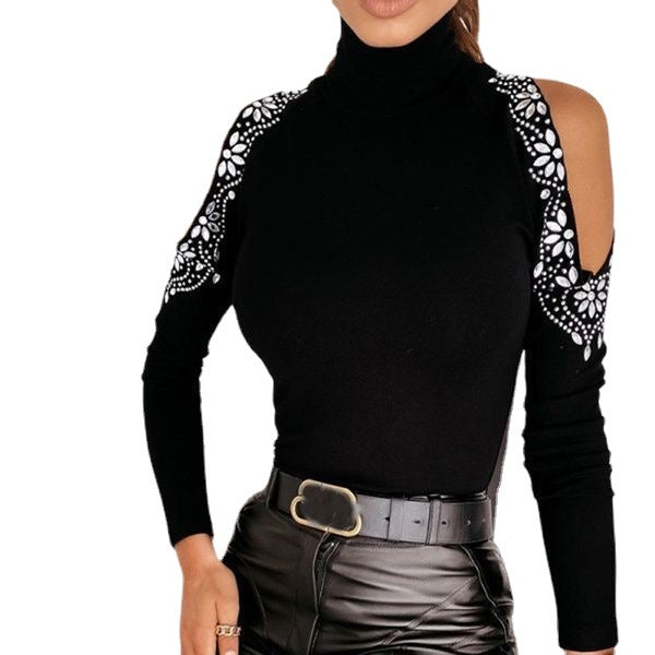 Damen Elegantes Oberteil mit freiem Schulterdesign und Spitzendetails EB