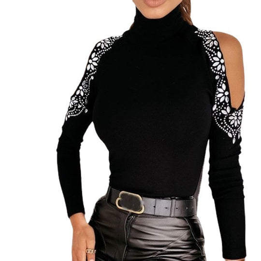 Damen Elegantes Oberteil mit freiem Schulterdesign und Spitzendetails EB