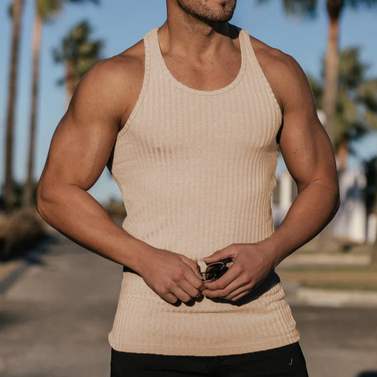Herren nan geripptes Muskelshirt mit U-Ausschnitt und stretchigem Baumwollmix EB