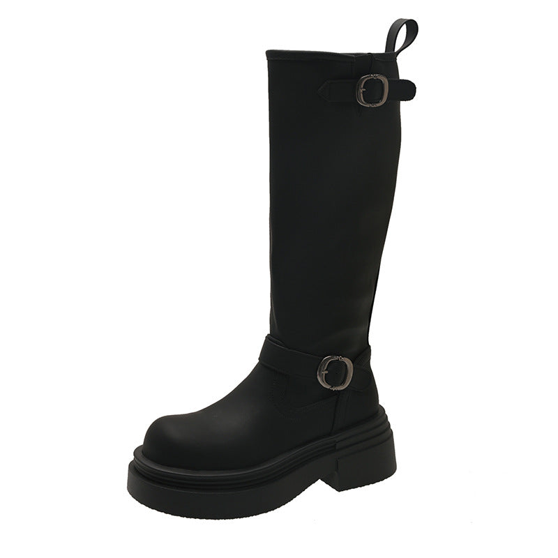 Damen modische kniehohe Stiefel mit coolem Schnallen-Detail EB