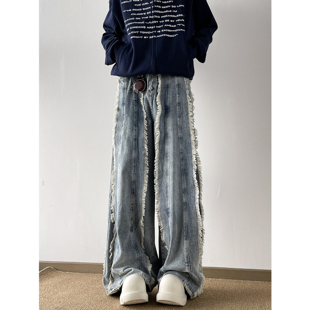 Damen Lässige Weitbein-Jeans mit Fransen-Design EB