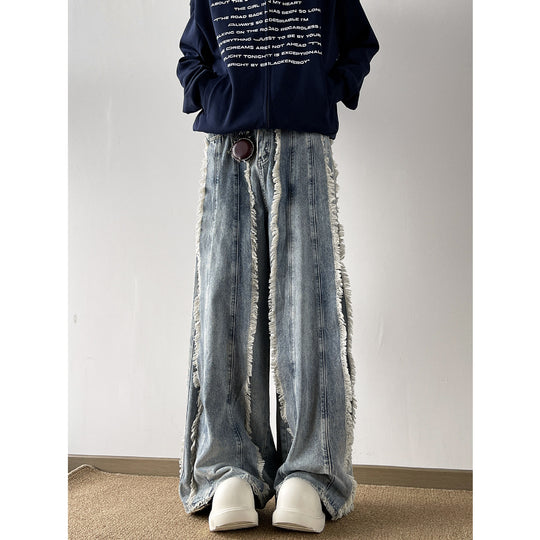 Damen Lässige Weitbein-Jeans mit Fransen-Design EB