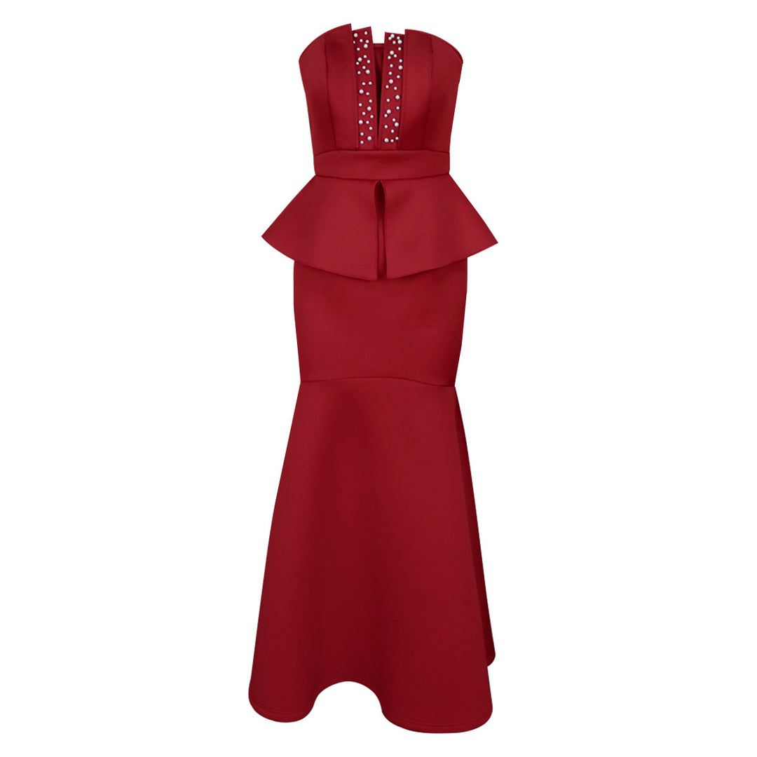 Damen Elegantes Peplum Abendkleid mit herzförmigem Ausschnitt und glitzernden Akzenten EB