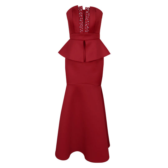Damen Elegantes Peplum Abendkleid mit herzförmigem Ausschnitt und glitzernden Akzenten EB