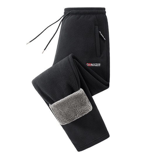 Herren Thermo-Fleece-Jogginghose mit umschlagbarem Sherpa-Bündchen, verdeckten Reißverschlusstaschen und elastischem Kordelbund EB