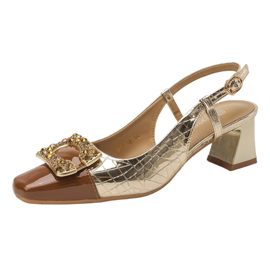 Damen Slingback-Pumps mit funkelnder Schmuckschnalle EB
