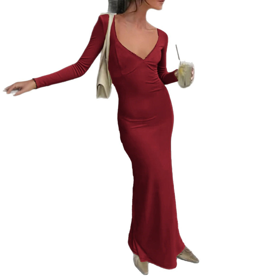 Damen nan figurbetontes Maxikleid mit herzförmigem Ausschnitt, langen Ärmeln und schmaler Meerjungfrau-Silhouette EB
