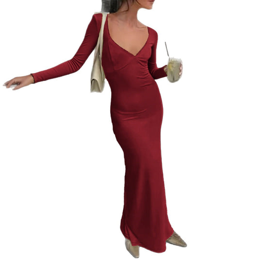 Damen nan figurbetontes Maxikleid mit herzförmigem Ausschnitt, langen Ärmeln und schmaler Meerjungfrau-Silhouette EB